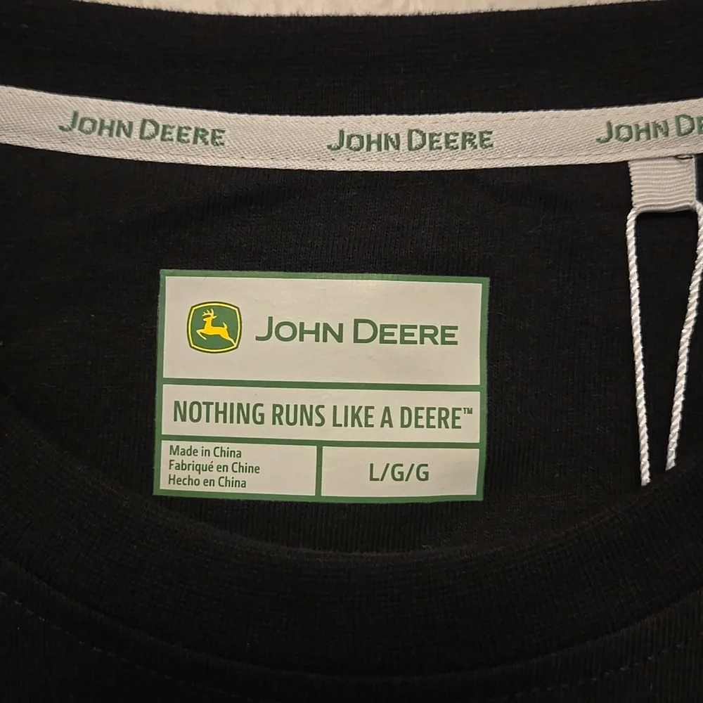 John Deere Black Long Sleeve Tee with Green Logo, Mens L - Picture 7 of 10